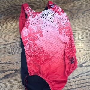 Red and Black Floral Gymnastics Leotard Simone Biles